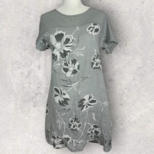 Valentina Naldi Italy 100% Linen‎ Grey Floral Shift Dress Womens Size Medium NEW